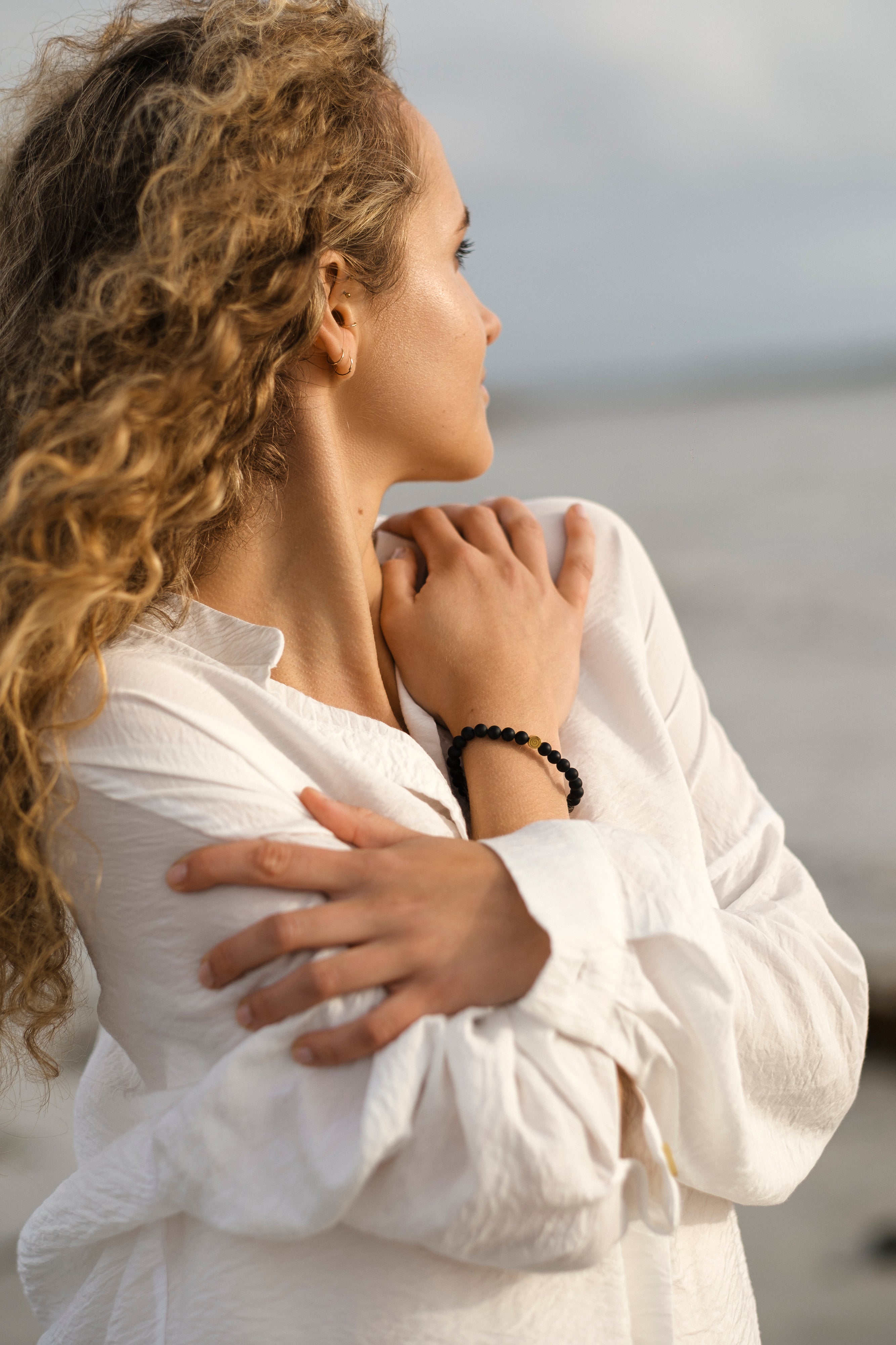 Onyx Protection Bracelet with Gold Charm - Child/Teen