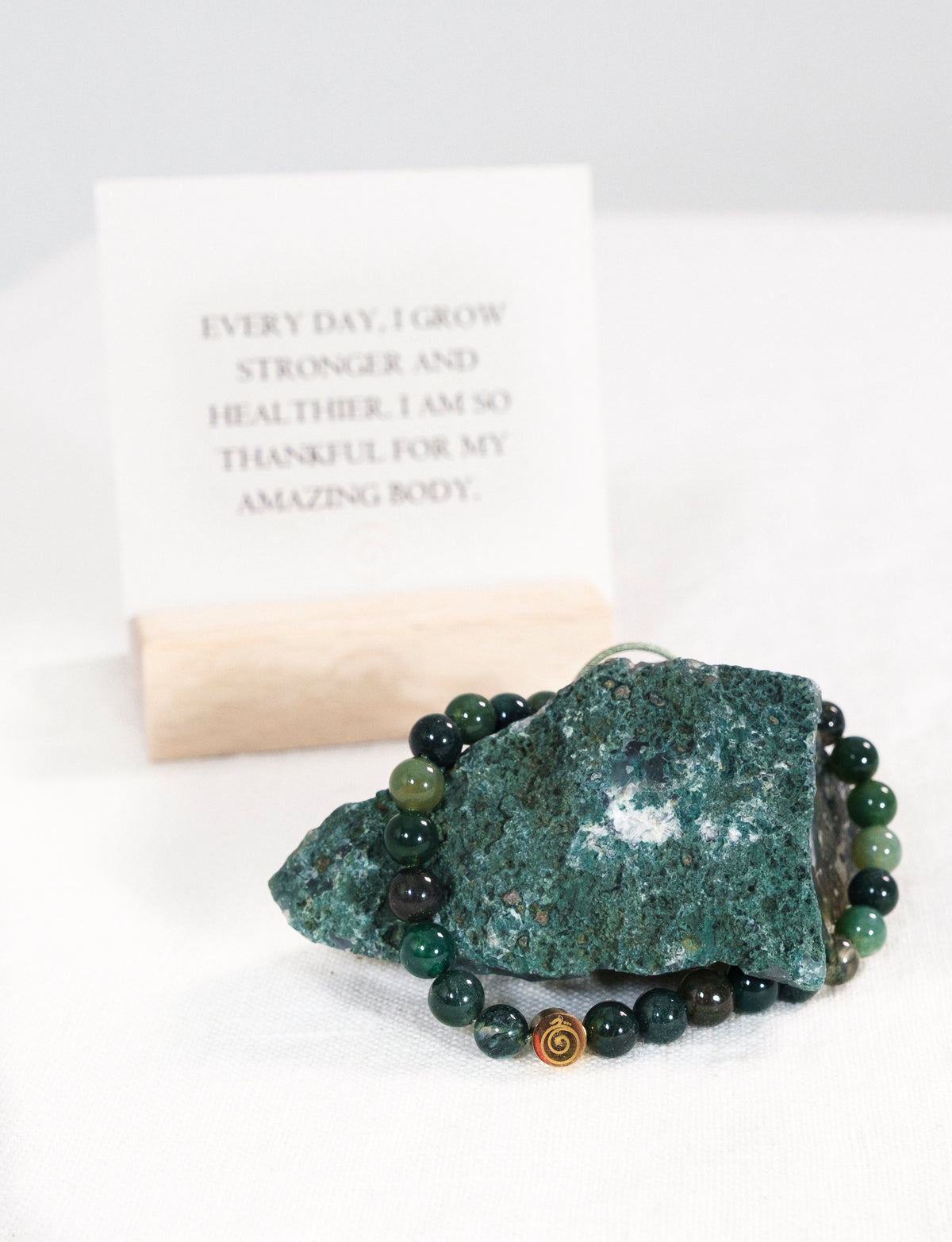Green Moss Agate Crystal Reminder Bracelet – Healing | Adult