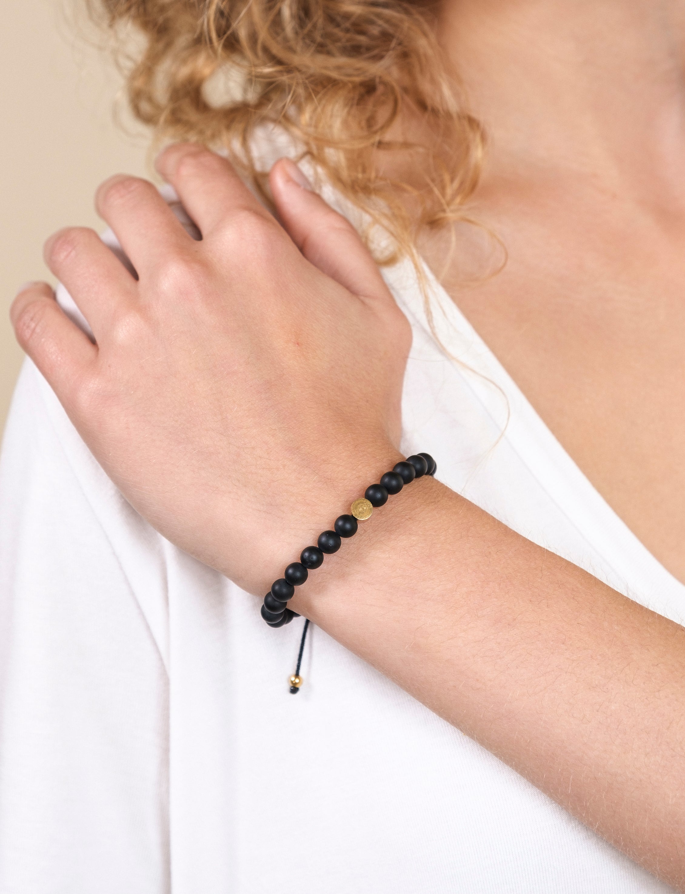 Onyx Protection Bracelet with Gold Charm - Child/Teen