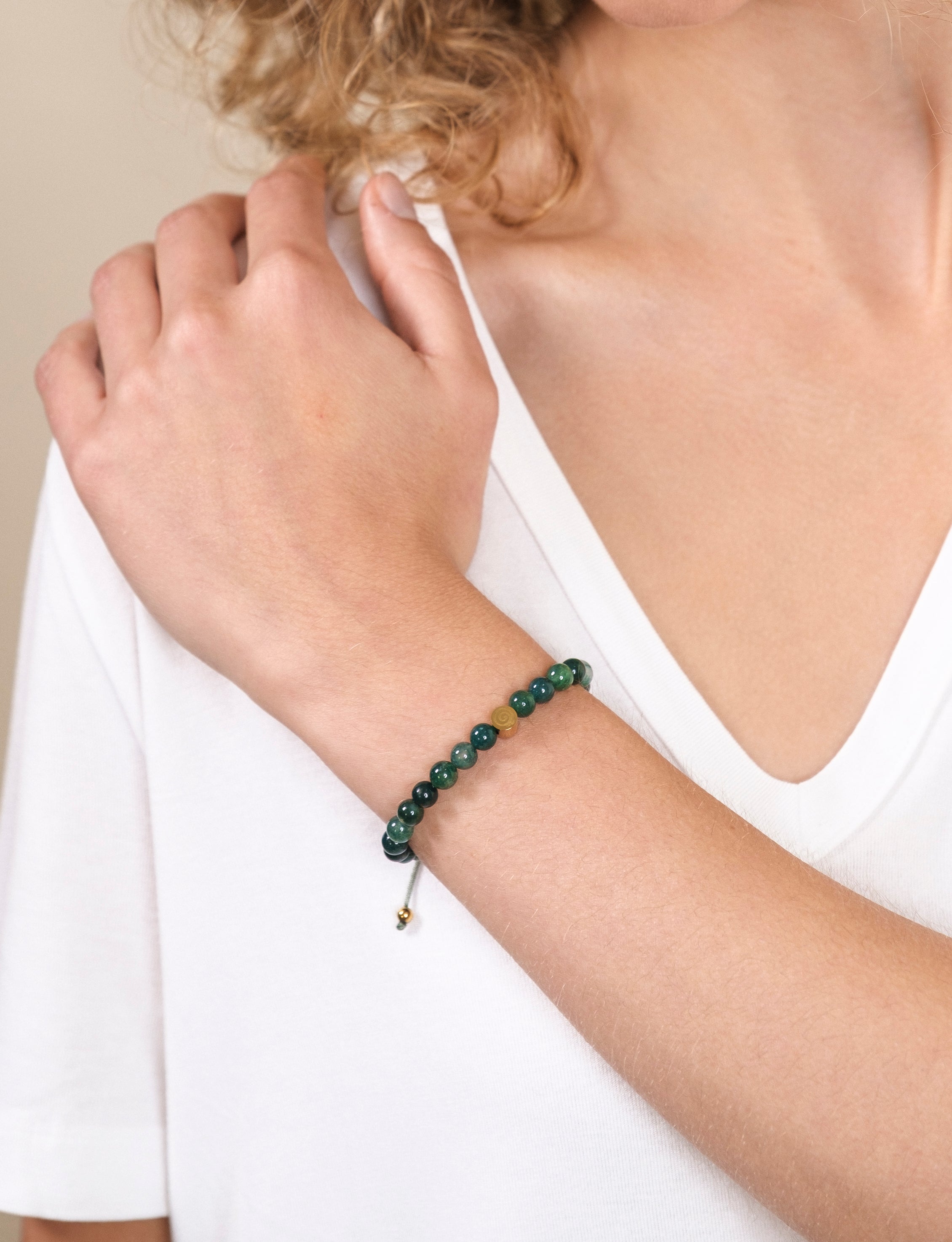 Green Moss Agate Health Bracelet- Adult